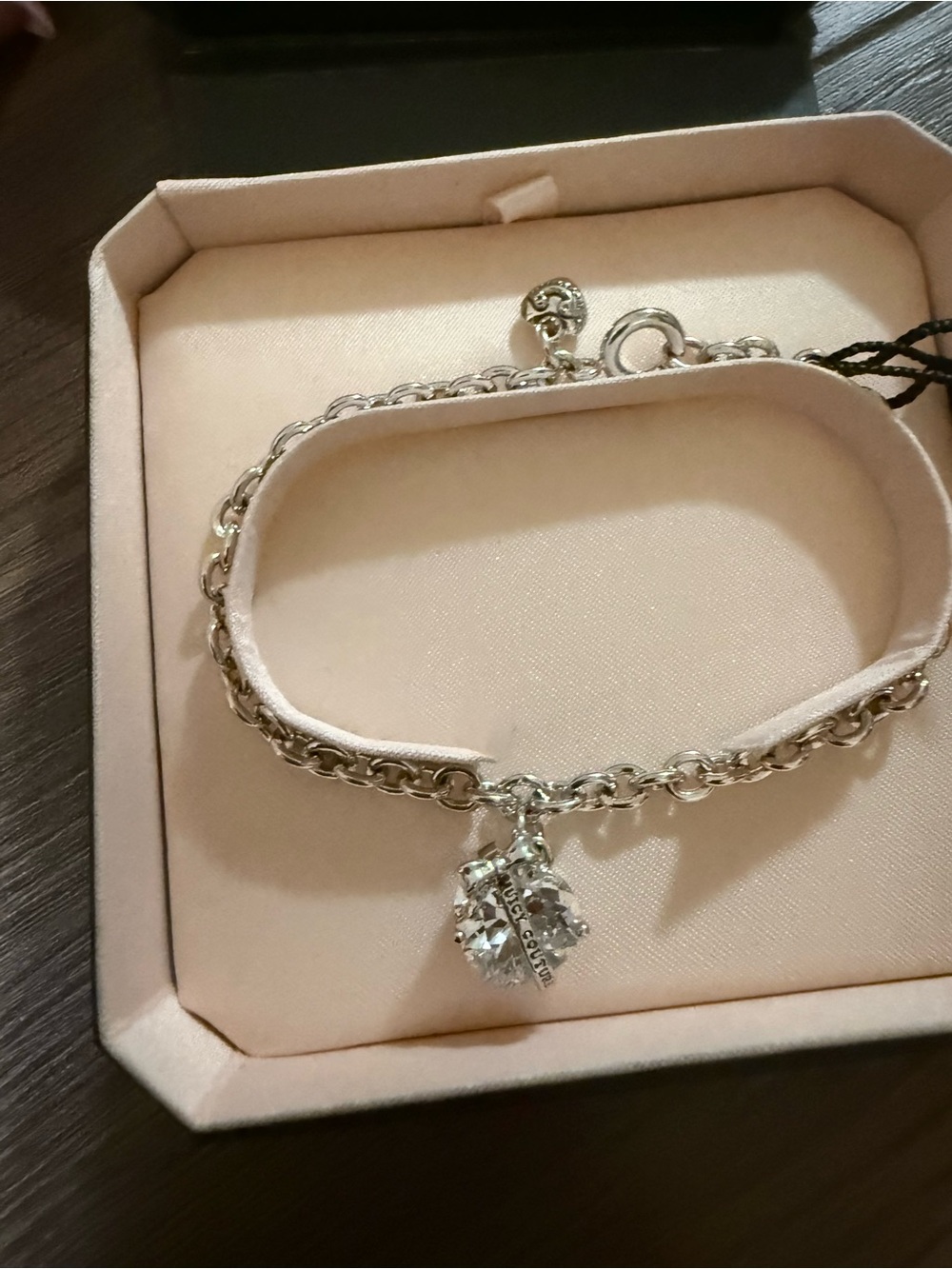 NWT- Juicy Couture Silver Chain Bracelet with Heart Crystal Charm - Picture 7 of 10